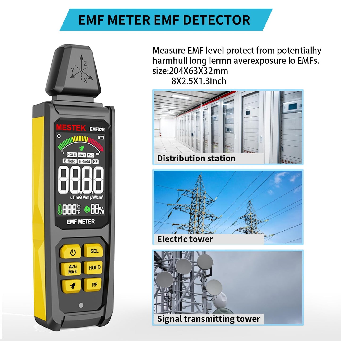 EMF Detector, MESTEK 5 in 1 EMF Meter Radiation Detector, Electric Field, Radio Frequency Field Temperature, Magnetic Field Strength Meter, Rechargeable EMF Reader Home EMF Detection and Ghost Hunting