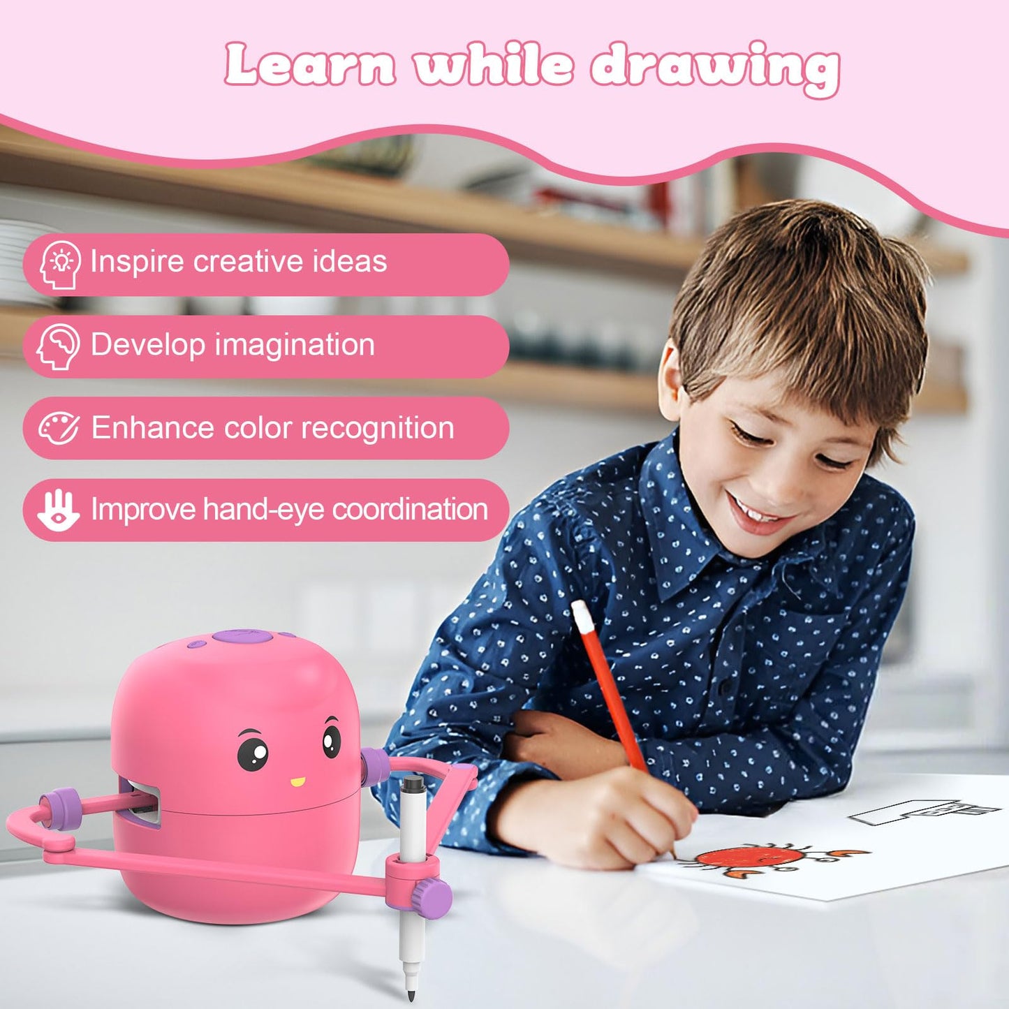 VNSINDDU Interactive Educational Drawing Robot for Kids Learning Toy with 100 Word Cards, Voice Interaction, Ages 5+ Drawing Robot