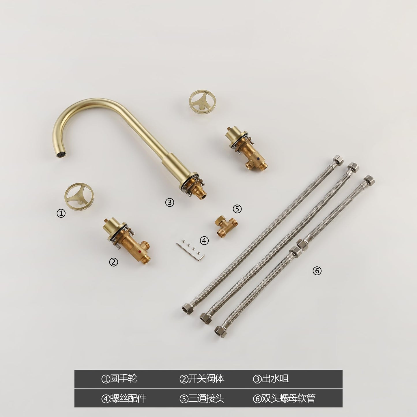 Bathroom Faucets Widespread Two Handle Vanity Faucet Deck Mount Bathroom Faucet 3 Hole Modern Gooseneck Bathroom Sink Faucet Spout, Brushed Gold