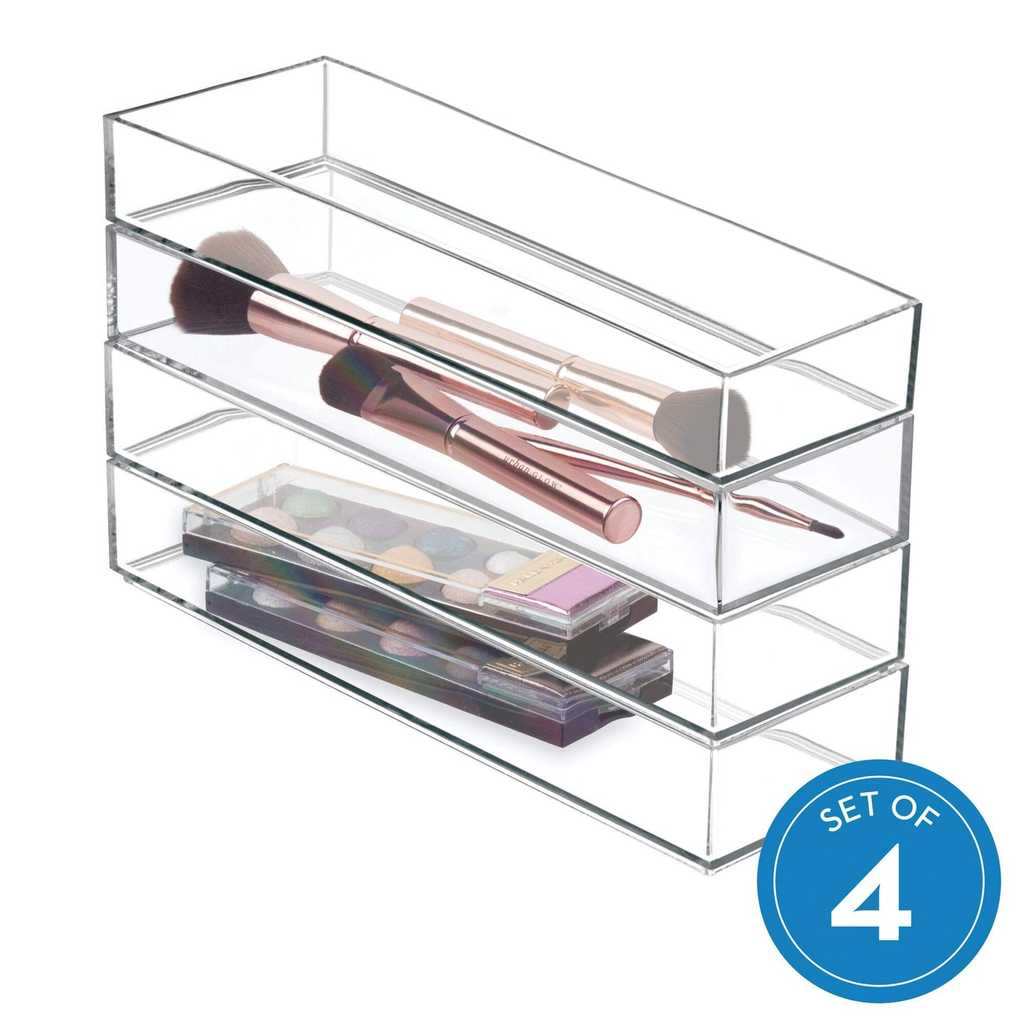 iDesign Clarity Drawer, Kitchen and Bathroom Organization Silverware, Spatulas, Gadgets, Large-Set of 4