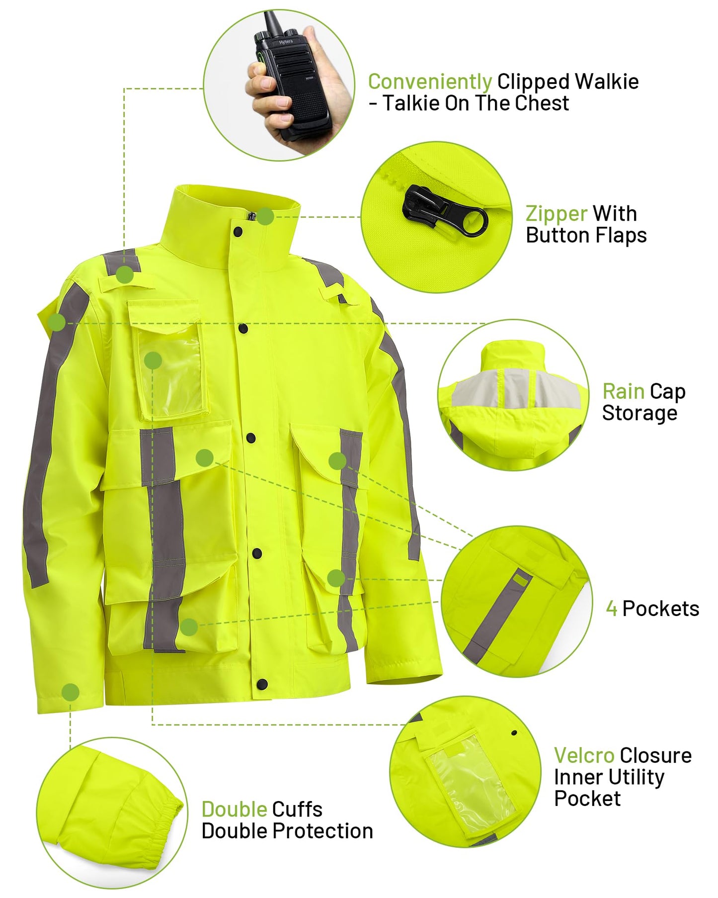 Oumurs 300D Reflective Hi Vis Rain Jacket Safety Rain Suits for Men Women Class 3 High Visibility Waterproof Rain Jacket & Pants with Inner Mesh Lining,Rain Gear Work Construction Safety Hoodie