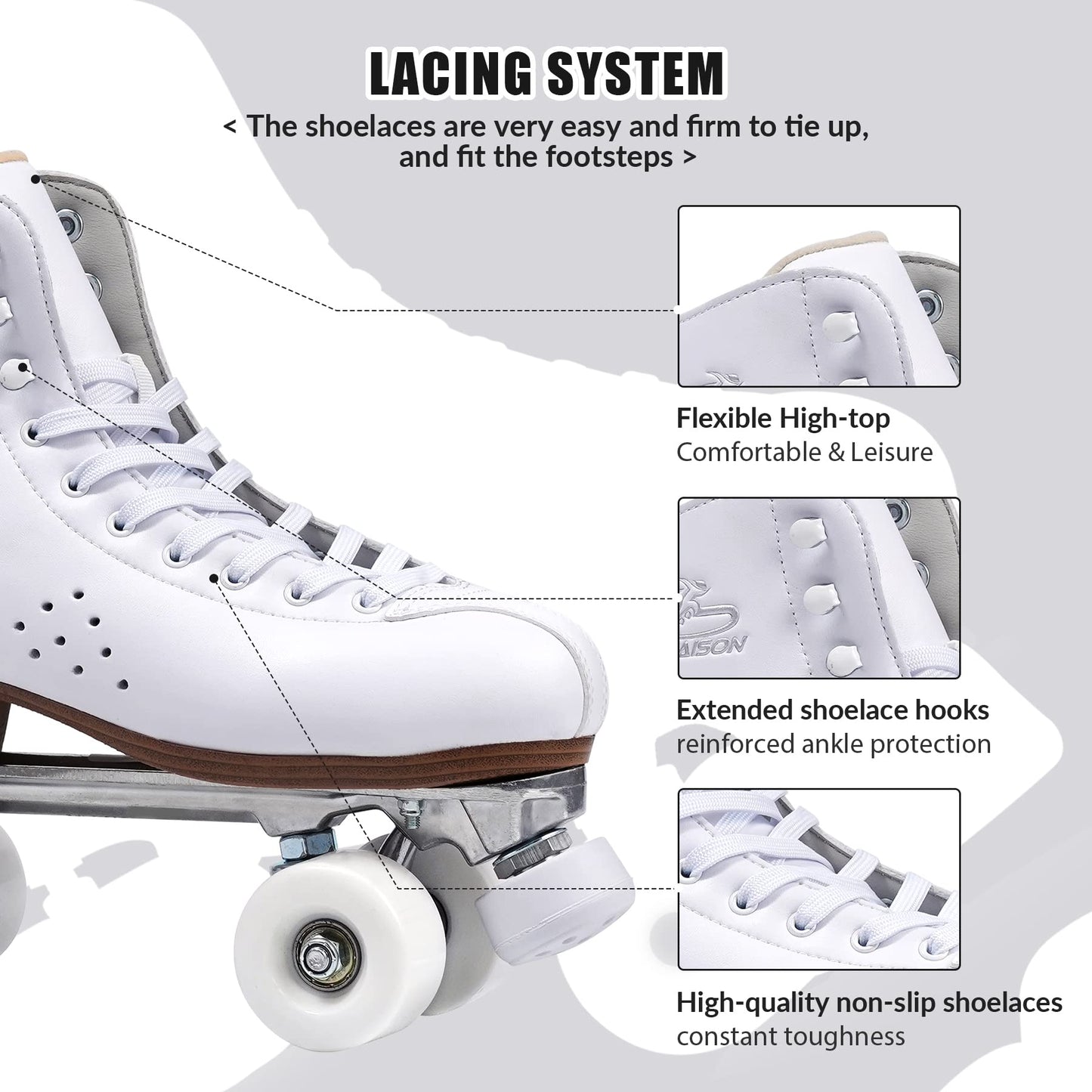 PAPAISON Roller Skates for Women and Girls, Deluxe 2 Layer Microfiber Leather Double Row-Classic Roller Skates for Men, Professional Outdoor Indoor Quad-Skates for Kids & Adults