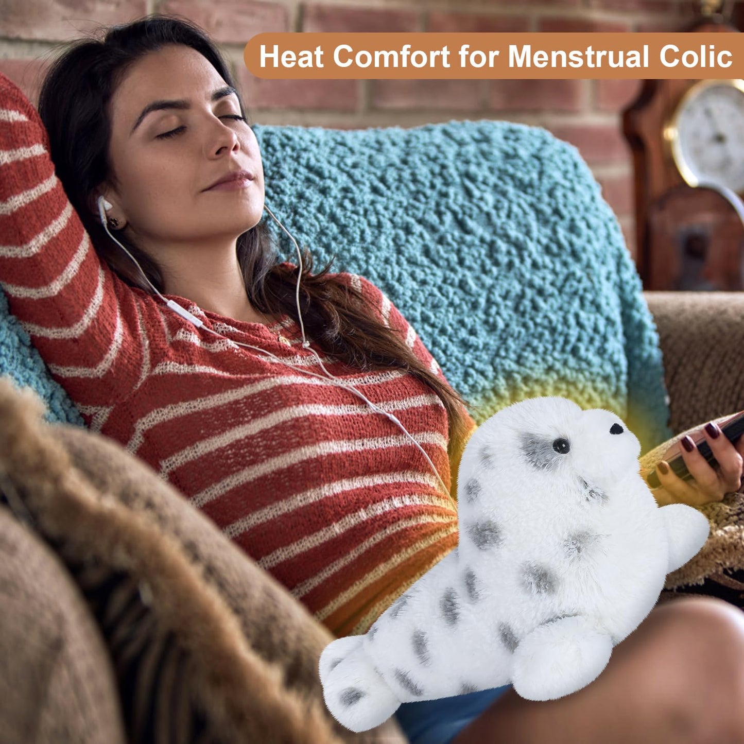 SuzziPals Heatable & Coolable Seal Stuffed Animal, Microwavable Stuffed Animal Heating Pad for Cramps & Pain, Chubby Seal Plushie for Anxiety & Stress Relief, Seal Gift for Kids & Aldults