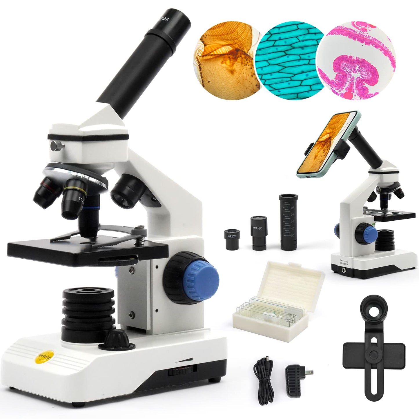 Swift Compound Monocular Microscope Kit for Students Beginners, 80X-2000X STEM Kit with All Metal Body Microscope, Carrying Box for Laboratory Home Education