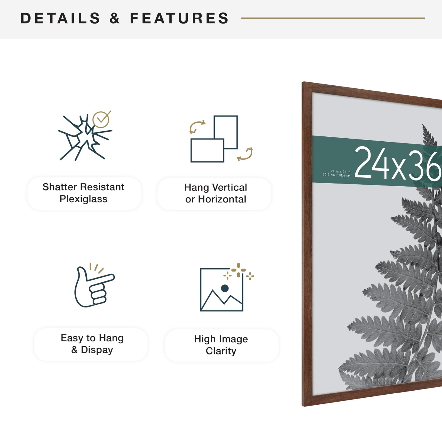 MCS Studio Gallery 24x36 Poster Frame Walnut Woodgrain Engineered Wood, Vertical & Horizontal Wall Hanging Large Picture Frame for Photos, Posters & Art Prints (1-Pack)