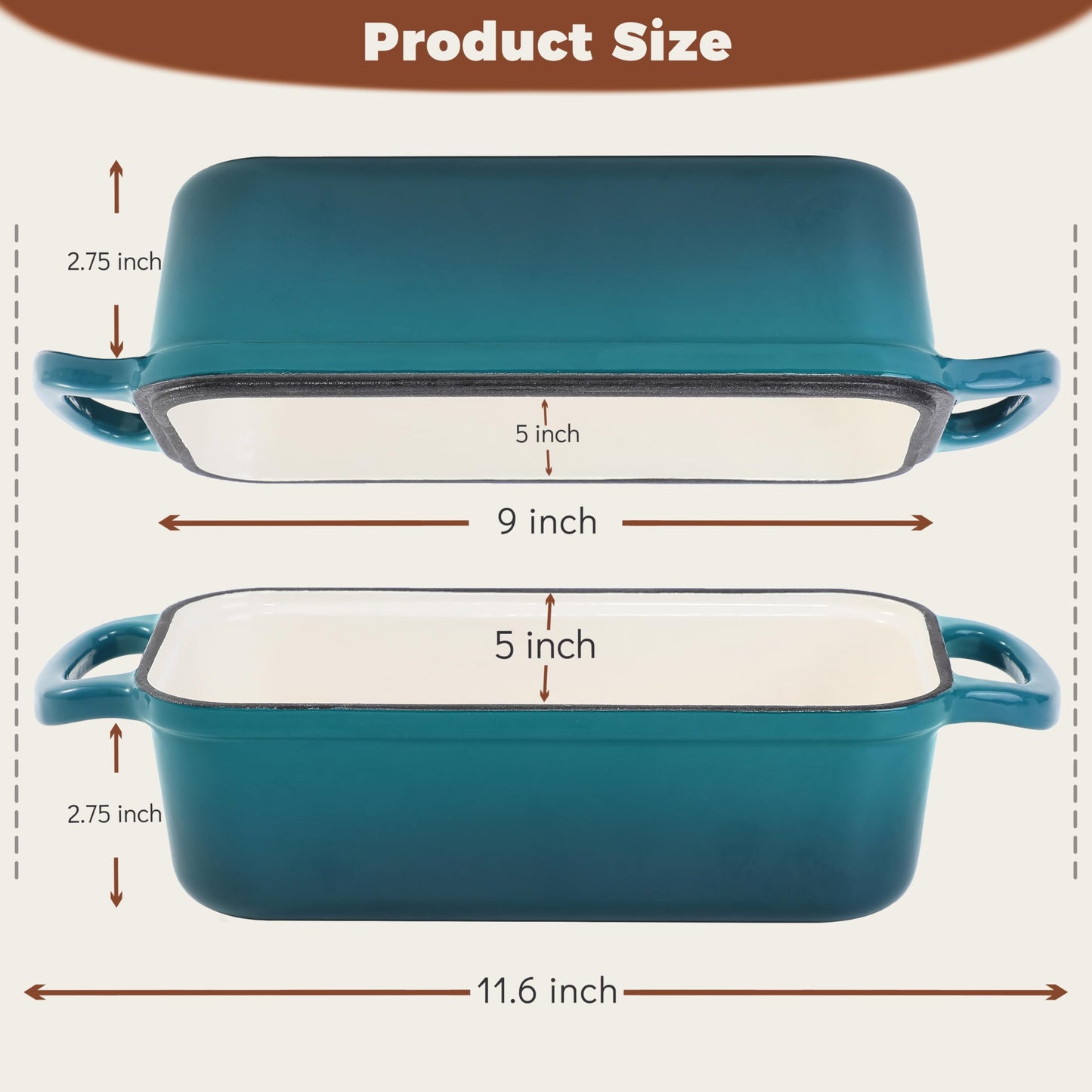 Articasting Cast Iron Loaf Pan With Lid, Enameled Bread Loaf Pan For Homemade Bread Sourdough, 2 In 1 Loaf Pans For Baking Bread 9x5, Even Heating Bread Dutch Oven, Teal