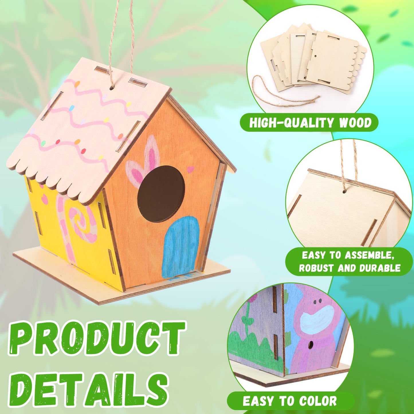 DoubleFill 12 Pack Wooden Bird Houses Bulk for Kids Crafts Bird House DIY Unfinished Wood Birdhouse Kit Wood Painting Kit to Build and Paint Unpainted Birdhouses for Children Gift DIY Art Activity