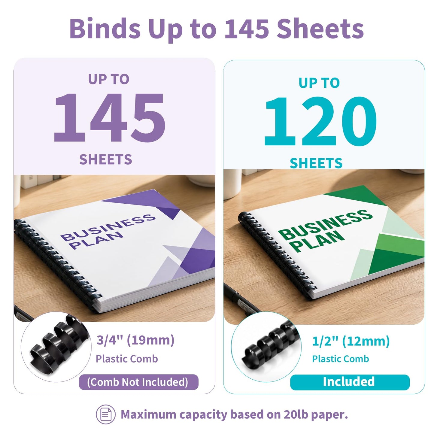 Binditek Binding Machine, 19-Hole, 145 Sheets, Comb Binder Machines with 30 PCS 1/2" Binding Combs, for Letter Size, Fixed Margin