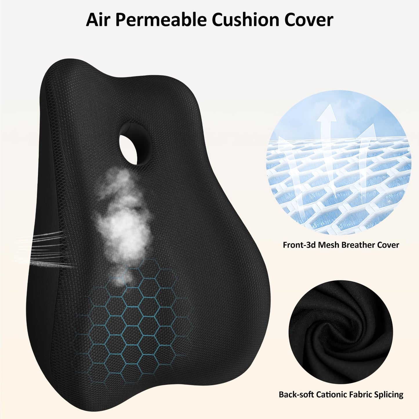 Seat Cushion,Lumbar Support Pillow for Office Chair, Cooling Mesh Office Chair Cushions for Sciatica,Tailbone &Back Pain Relief,Ergonomic Memory Foam Back Support Pillow for Desk,Gaming Car Chair