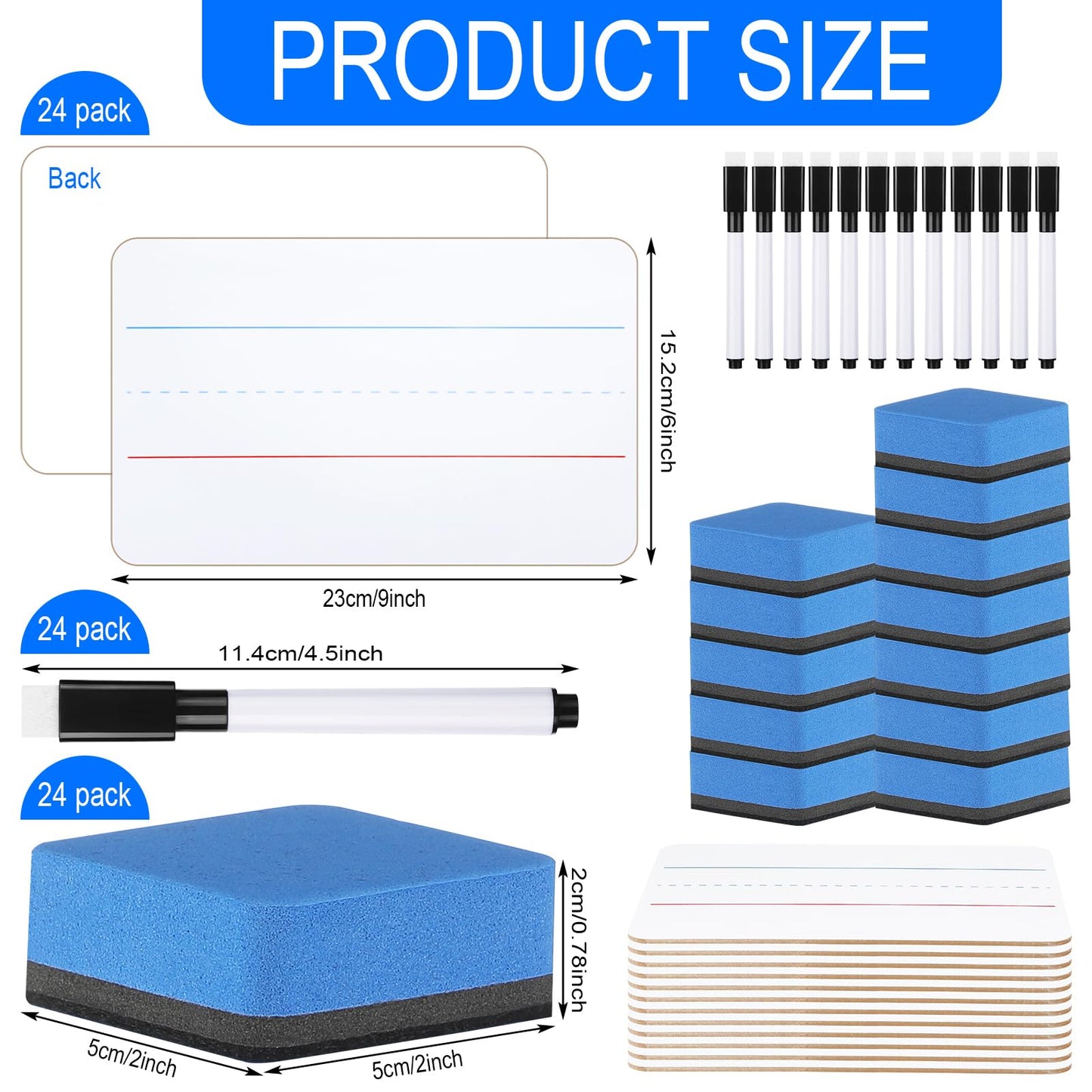 Colarr 24 Sets Mini White Boards 6"x 9" Dry Erase Boards Classroom Pack Includes Two Sided Small Whiteboards Markers, Lapboards Erasers for Teachers Students School