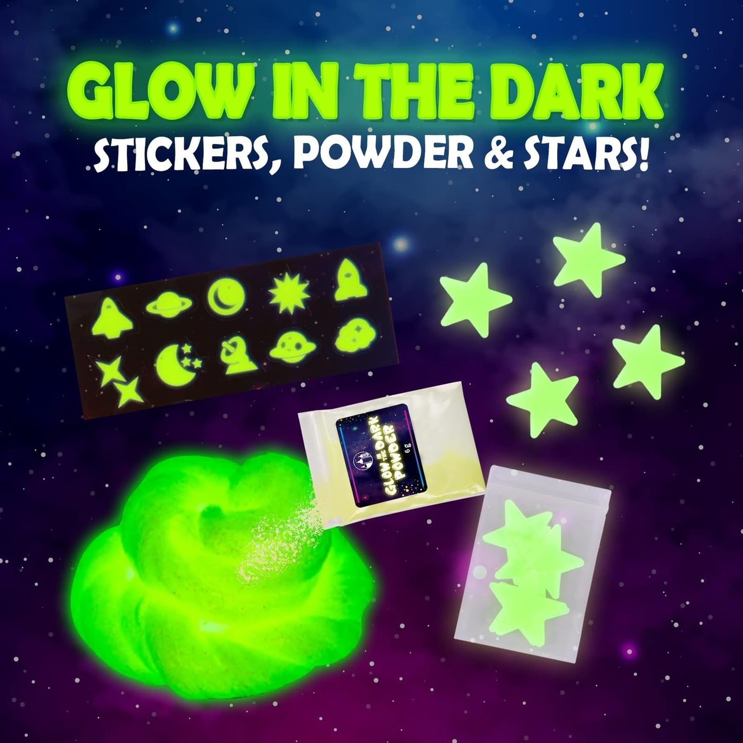 Original Stationery Galaxy Slime Kit, Fun Slime Set with Glow in The Dark Stickers and Glow in The Dark Powder to Make Glitter Slimes & Galactic Slimes