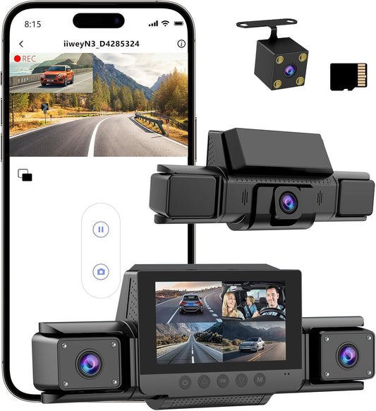 4-Channel 360° Dash cam Front and Rear FHD 1080P 180° Rotating Side-View Camera APP Control reversing Display Collision Detection Parking Monitoring Loop Recording | Suitable for sedans and SUVs