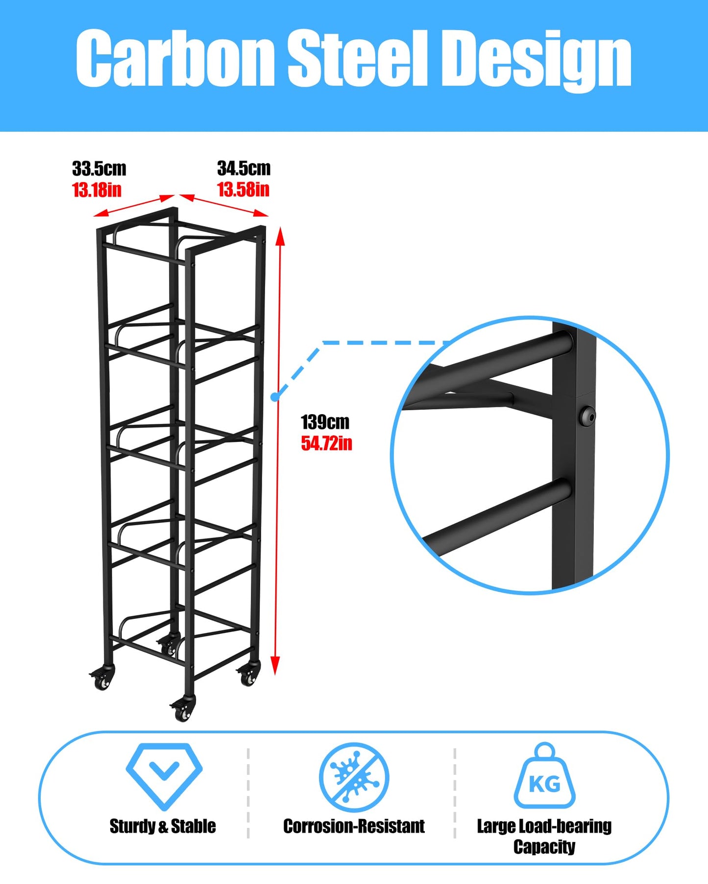 Vorshape 5 Gallon Water Jug Holder, Movable 5 Tier Heavy Duty Water Rack with 4 Wheels, Rack for Water Jug Storage, Space Saving Water Stand for Five 5 Gallon Water Jugs, Black