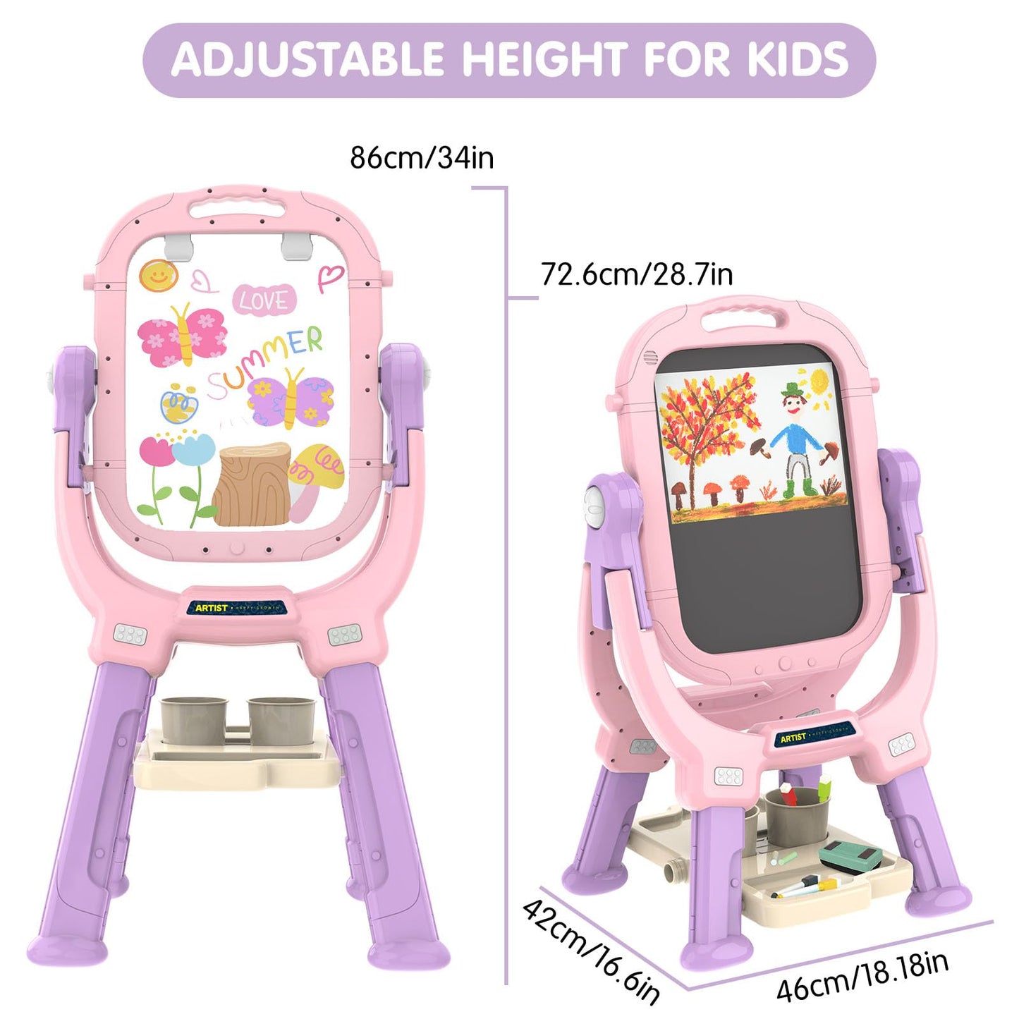 Ylovetoys Easel for Kids, Toddler Art Easel Adjustable Standing, Magnetic Double Sided Easel with Painting Accessories Gift for Boys and Girls