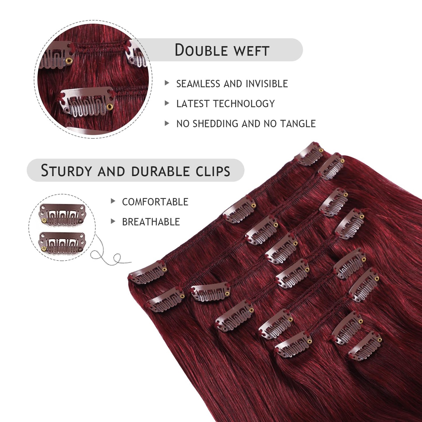YILITE Hair Extensions Clip in Human Hair 100% Remy Real Hair 110g 8Pcs Burgundy Straight Silky Hair Double Weft Clip ins Hair extensions for Women (14inches #99J Burgundy)