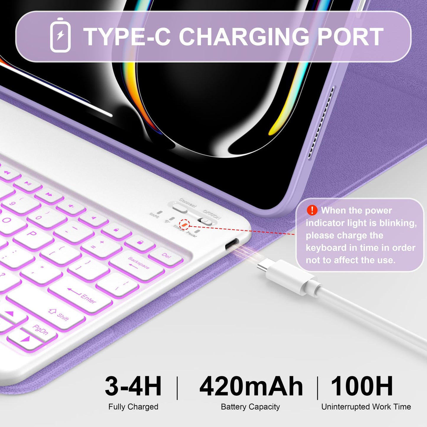 Soke Keyboard Case for iPad Pro 13 Inch (M4 2024), Magnetic Detachable Wireless Keyboard & 7 Colors Backlight Keys, Folio Stand TPU Back Cover with Pencil Holder for iPad Pro 13", Lilac Marble