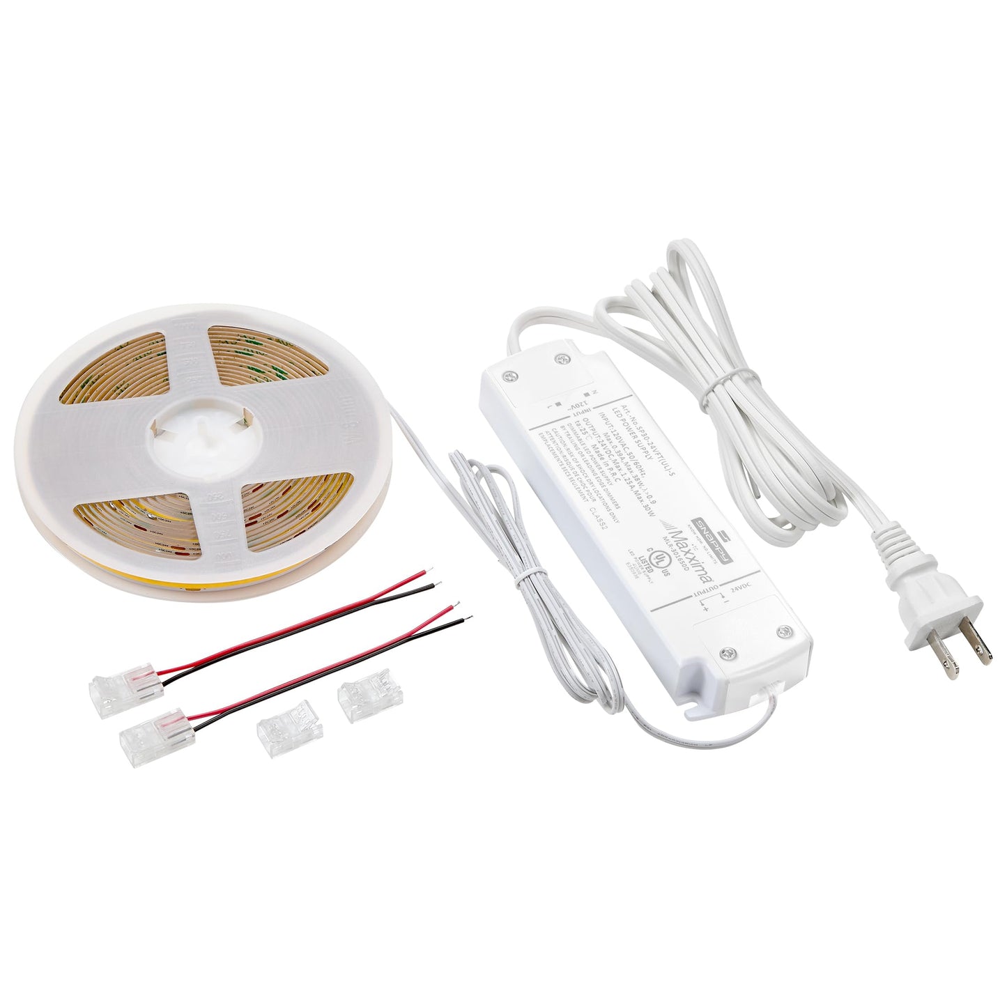 Maxxima 16.5 ft. COB LED Strip Light Spool, Plug-in Or Hardwired with Power Supply, 3000K Warm White, Dimmable, Self Adhesive Cuttable Rope Tape Light Roll for Bedroom, Kitchen and Mirror