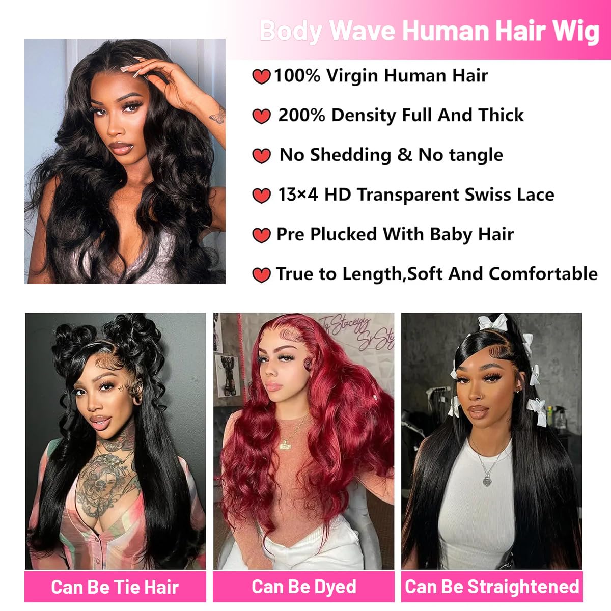 Thickrot Body Wave Lace Front Wigs Human Hair Pre Plucked 200% Density 13X4 HD Lace Frontal Wigs Human Hair Glueless Wigs for Women Body Wave Wig Human Hair Natural Color 26 Inch