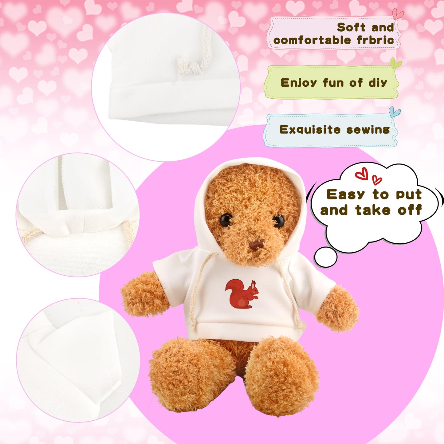 15 Pack Stuffed Bear White Hoodie Bulk Sublimation Blank Teddy Bear Toy Shirts Stuffed Animal White Basic Clothes Hoodie for 15 Inch Stuffed Bears Dolls DIY