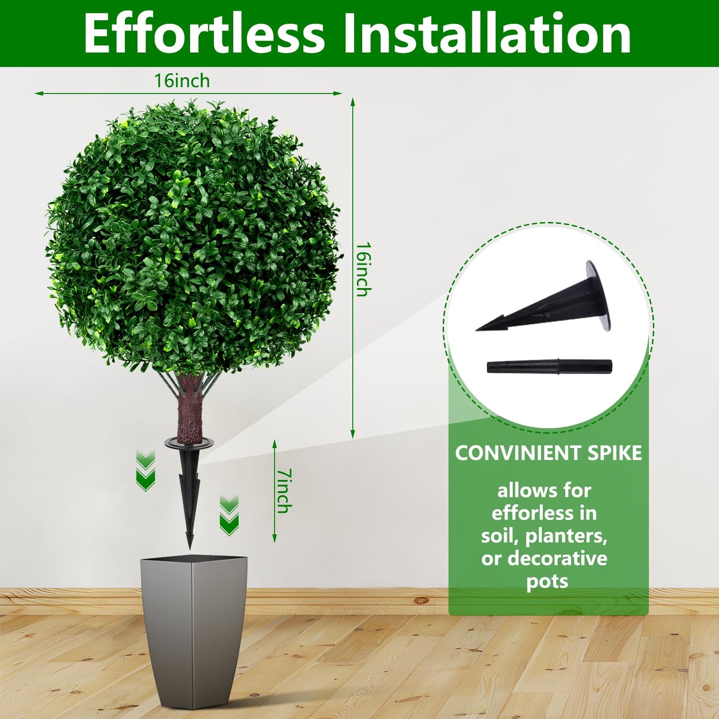 Yangrass Artificial Boxwood Topiary Ball Tree Set of 2, UV Resistant Artificial Outdoor Shrubs with Spike, Decorative Evergreen Fake Topiary Bushes Plant for Front Porch Garden