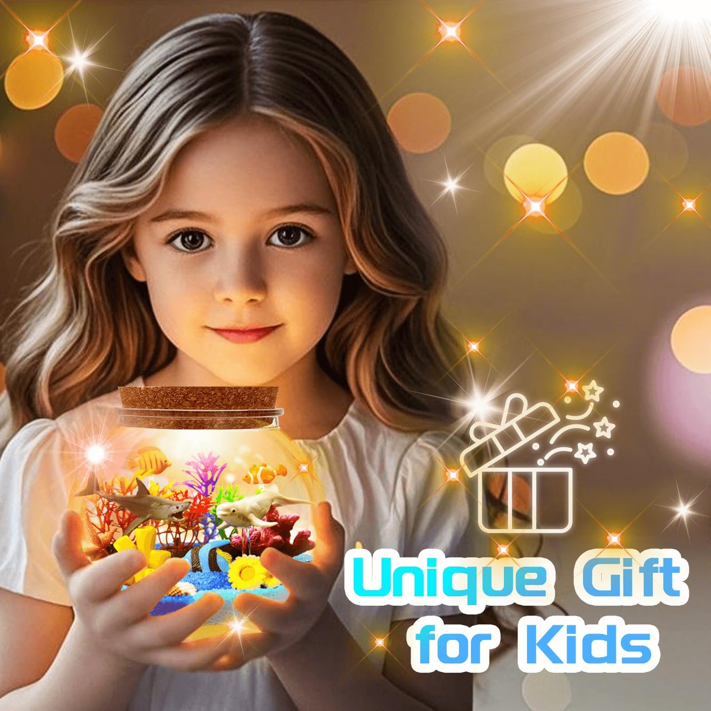 Ocean Light Up Terrarium Craft Kit for Kids- Sea Animal Toys Led Night Light Birthday Gift for Boys Girls Age 4 5 6 7 8-12 Year Old
