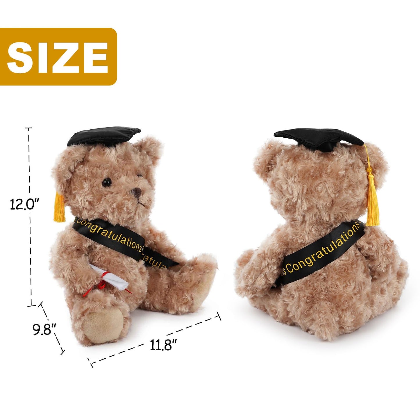 WEIGEDU Graduation Gift Teddy Bear Stuffed Animal Plush Toy with Cap, Sash & Diploma, Graduation Gift for Kids, Students, Boys & Girls, 30cm