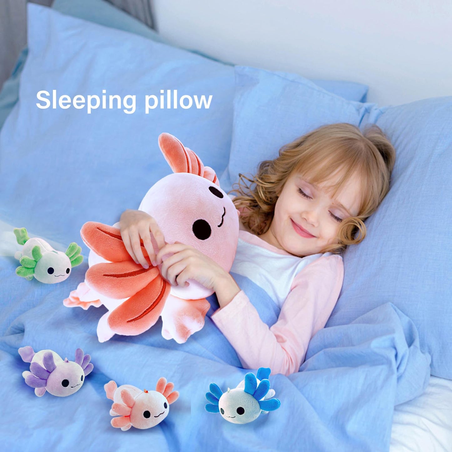 YUNCOL Axolotl Plush，Cute Axolotl Mommy Stuffed Animal with 4 Baby Axolotl Plushies in Tummy，Kawaii Axolotl Plush Toy Gift for Kids Girls Boys