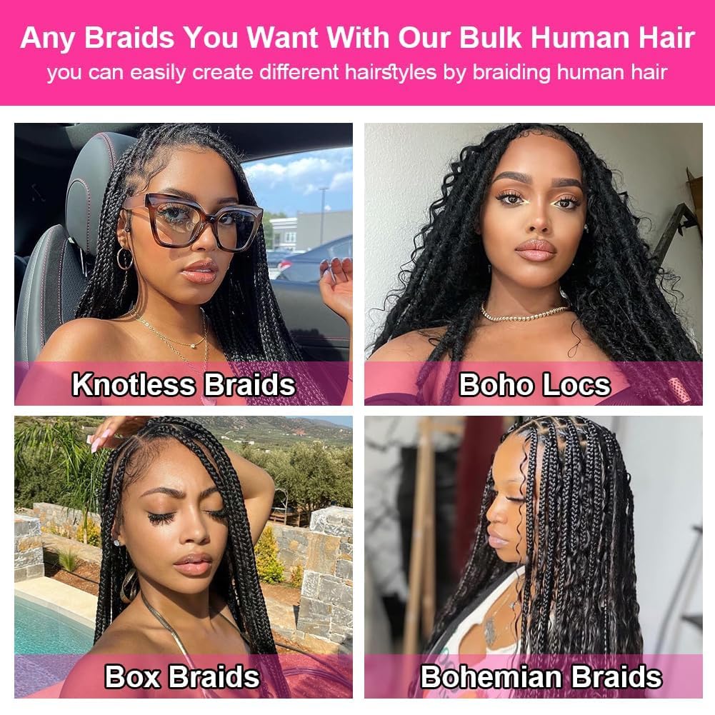 Human Braiding Hair 3 Bundles/Pack 150g Curly Water Wave Human Bulk Hair for Braiding No Weft 10A Brazilian Virgin Human Braiding Hair for Boho Braids Wet and Wavy Braids Extensions (16 16 16inch)