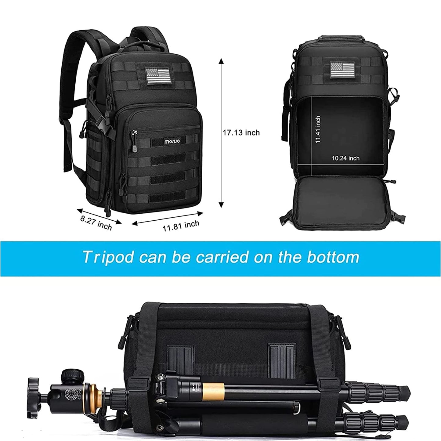 MOSISO Camera Backpack, DSLR/SLR/Mirrorless Tactical Camera Bag Case with Laptop Compartment Compatible with Canon/Nikon/Sony, Black