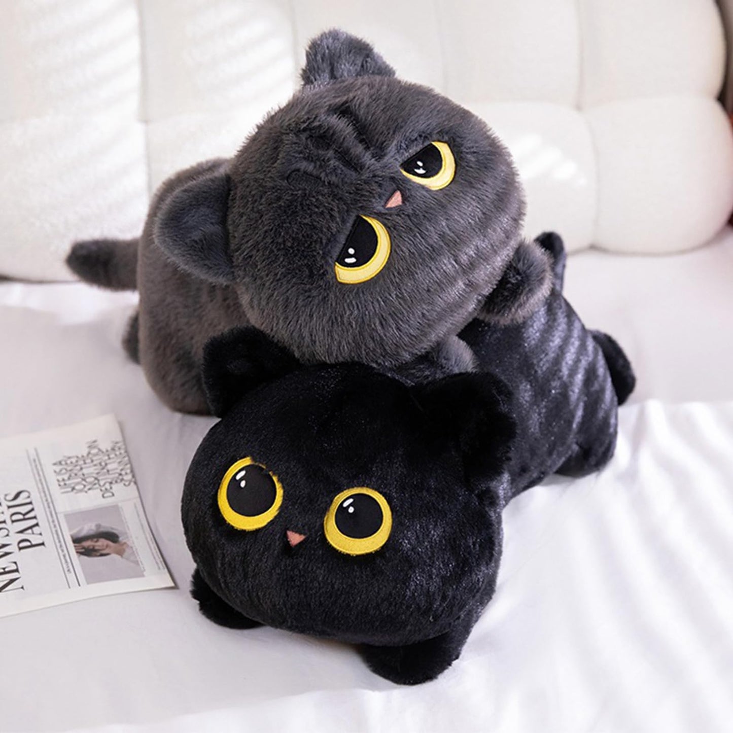 PEACH CAT 35.4" Long Cat Plush Pillow Cute Kitten Stuffed Animals Plushies Toy Gifts for Kids Grey