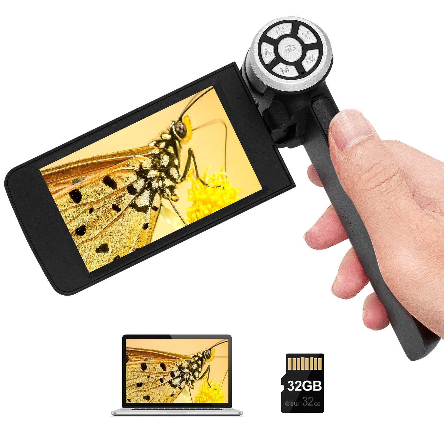 Andonstar AD203 Handheld Digital Microscope, Portable Pocket USB Coin Microscope with 4 inch Screen for Kids and Adults, Black, Electronic FHD Video, Windows Mac PC