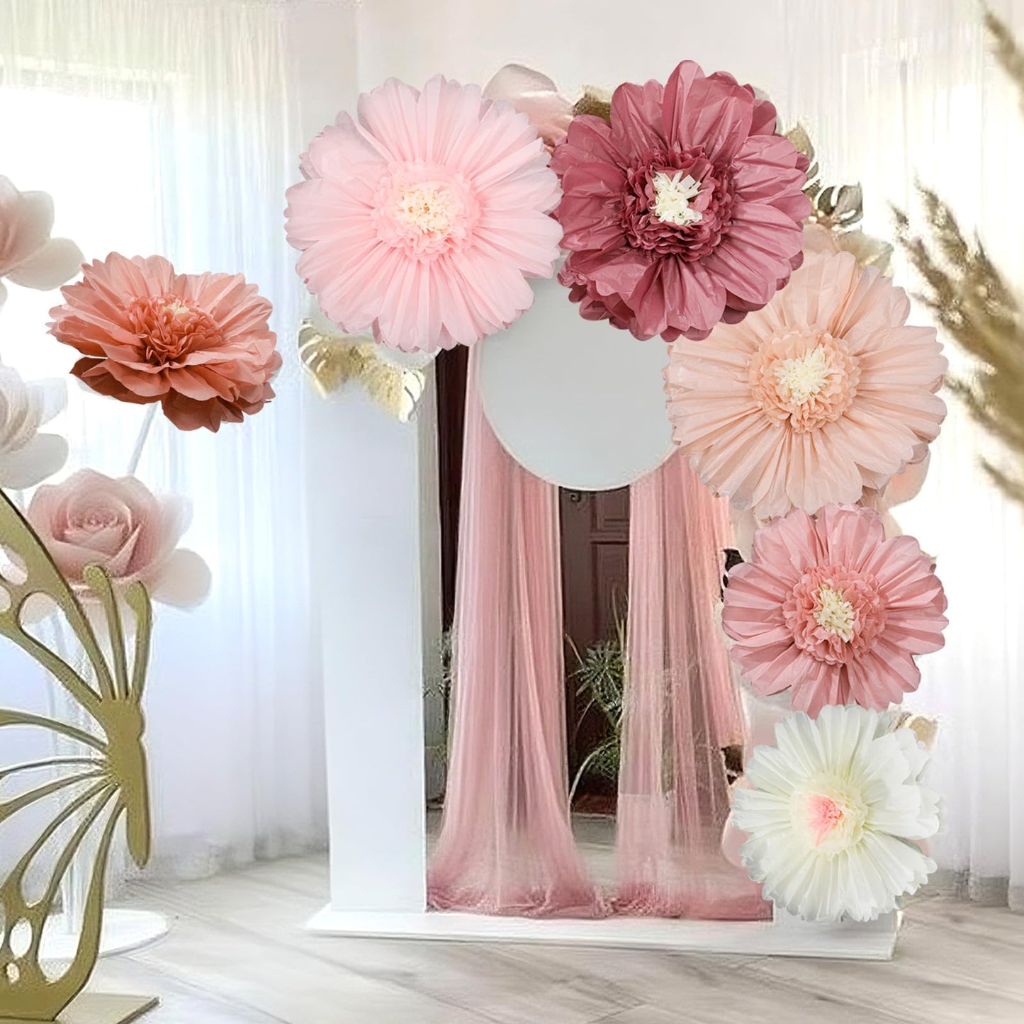 Giegxin 6 Pcs 31.5", 24" Pink Giant Paper Flower Boho Large Tissue Paper Flower for Wall Big Pink Pom Pom Floral Decorations for Wall Wedding Bridal Shower Baby Shower Tea Party Nursery Birthday Decor