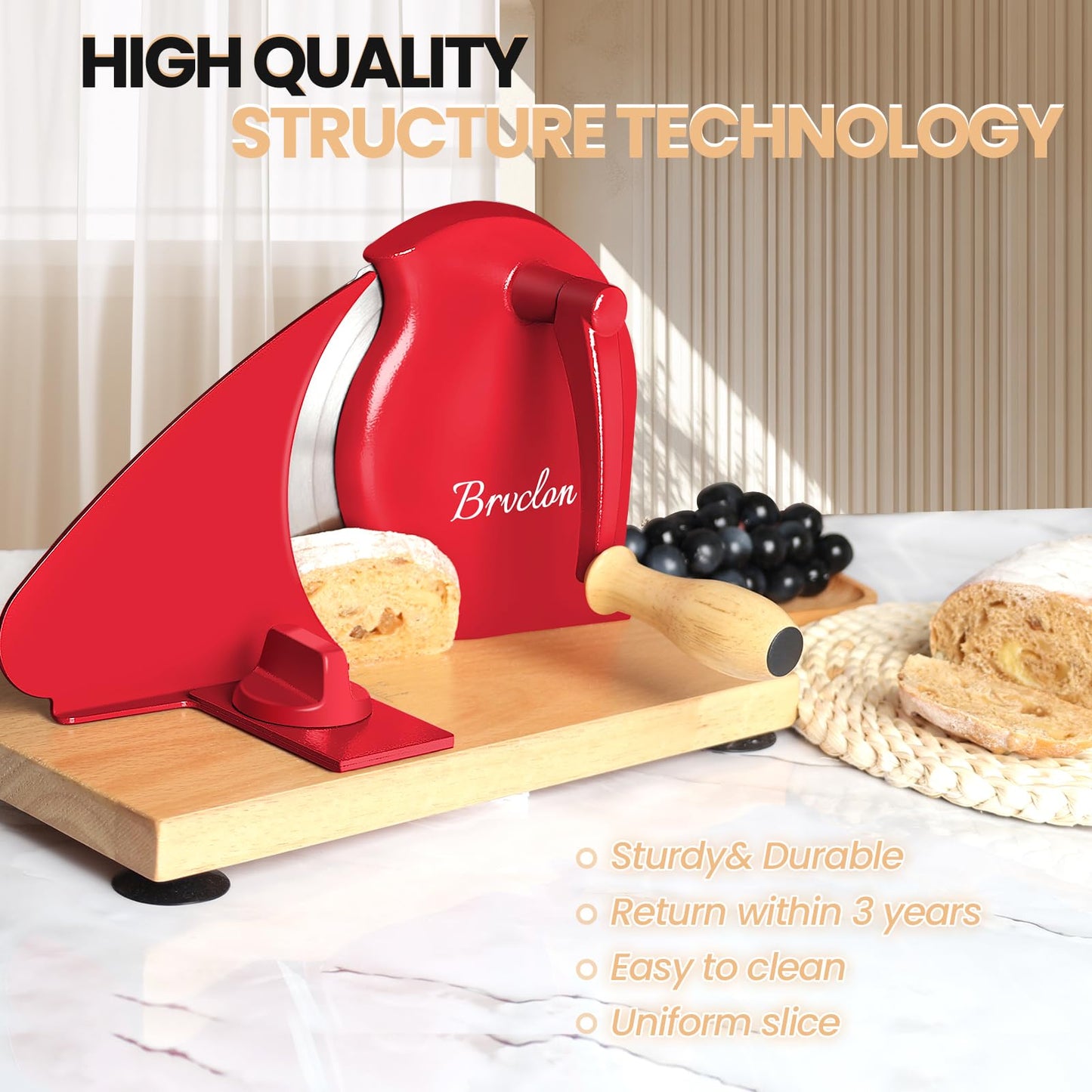 Manual Bread Slicer for Homemade Sourdough Bread, Adjustable Thickness&Evenly Slicing, Hand Crank Bread Slicer with Scale Line and Suction Cup, Serrated Blade Design, Patent