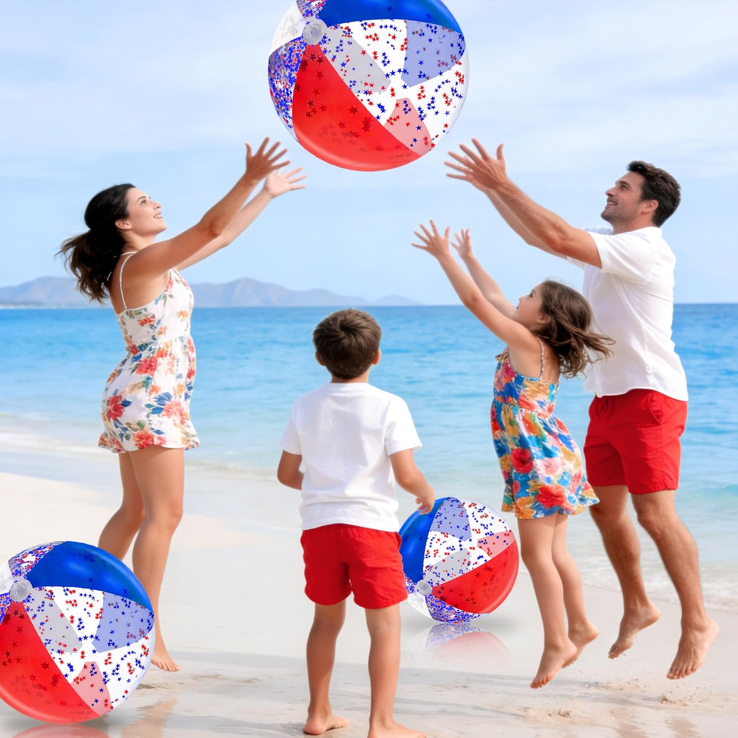 4th of July Decorations 6 Pcs 20 Inch Jumbo Sequins Beach Ball Pool Toys Balls American Star Inflatable Clear Beach Ball Swimming Pool Water Beach Toys Outdoor Summer Party Favors for Kids Adults