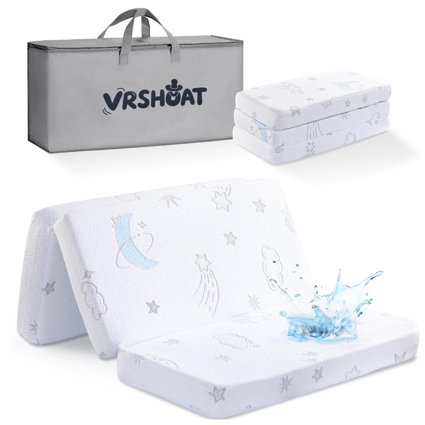 VRSHOAT Trifold Pack and Play Mattress 38"x26", Double-Layer Pack N Play Mattresses for Baby Toddler with Waterproof Washable Breathable Cover, Portable Mini Crib Mattress for Playpen