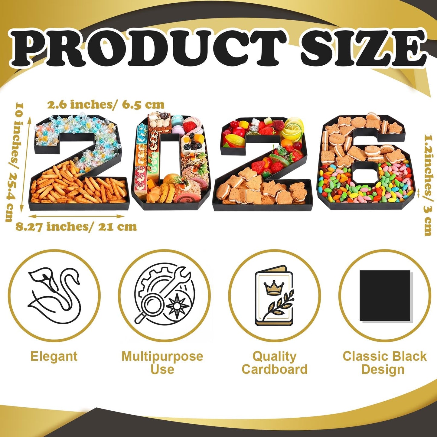 Mooliwe 4 Pcs 2026 Graduation Fillable Numbers for Charcuterie Class of 2026 Cardboard Number Grad Charcuterie Board Serving Trays Graduation Food Box for Tray Party Supplies(Black)