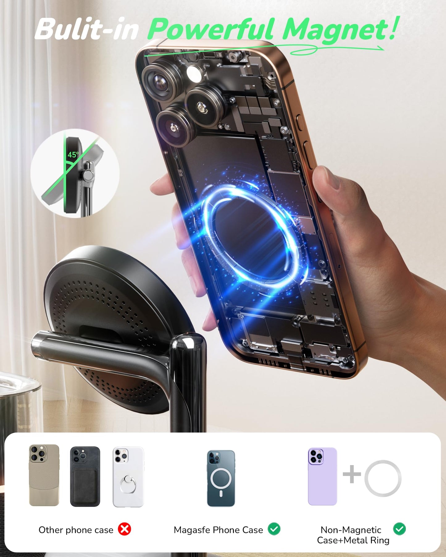 5 in 1 Wireless Charging Station for Apple,Mag-Safe Charger with Alarm Clock Night Light for Multiple Devices,Nightstand Charging Station for iPhone 17/16/15/14/13/12,Apple Watch Series,Air-Pods