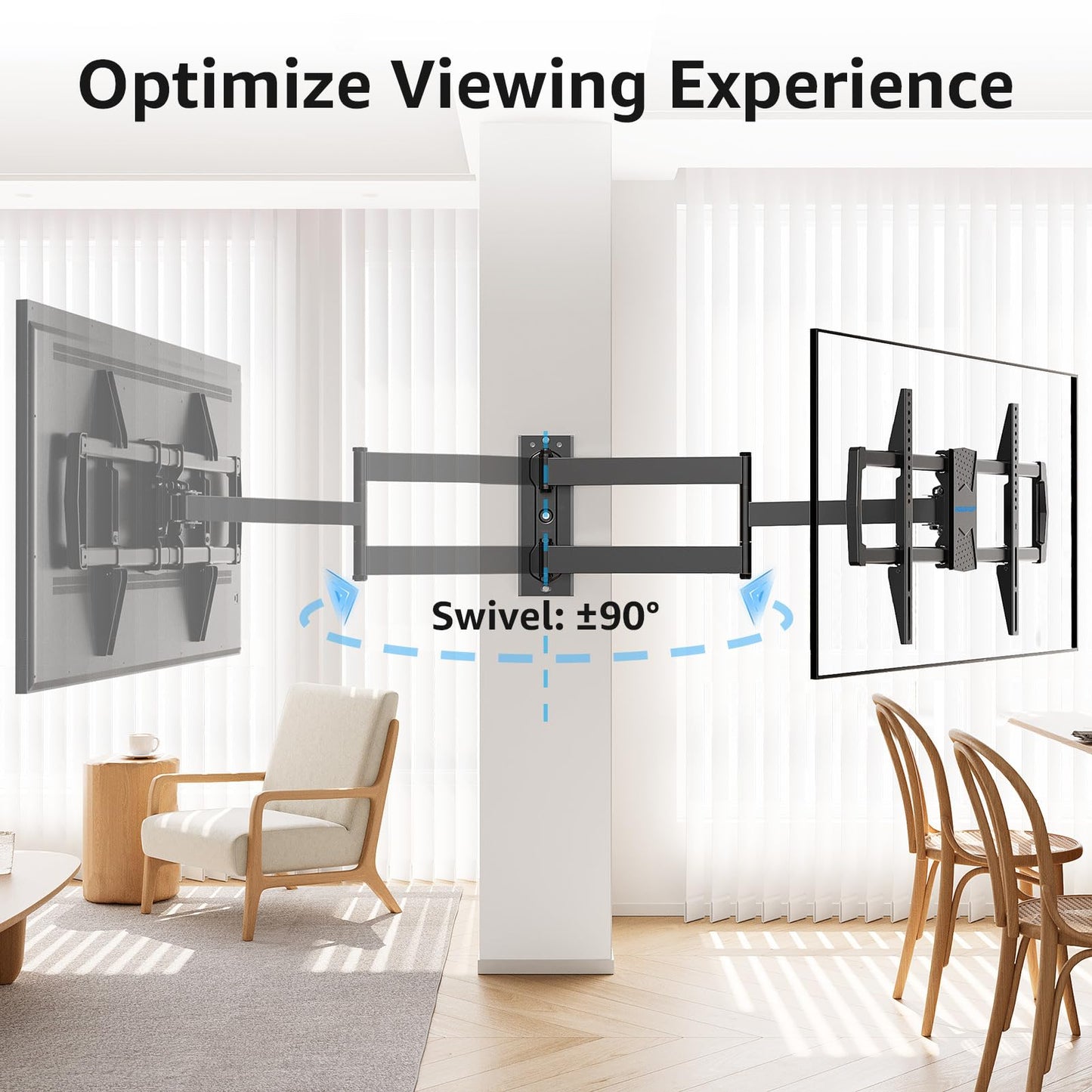 MOUNTUP Corner TV Wall Mount for Most 42-75 Inch TVs with 32” Long Extension, Long Arm TV Mount, Full Motion TVs Mount Swivel Articulating Mounts, MAX VESA 600x400mm, Holds up to 99 lbs