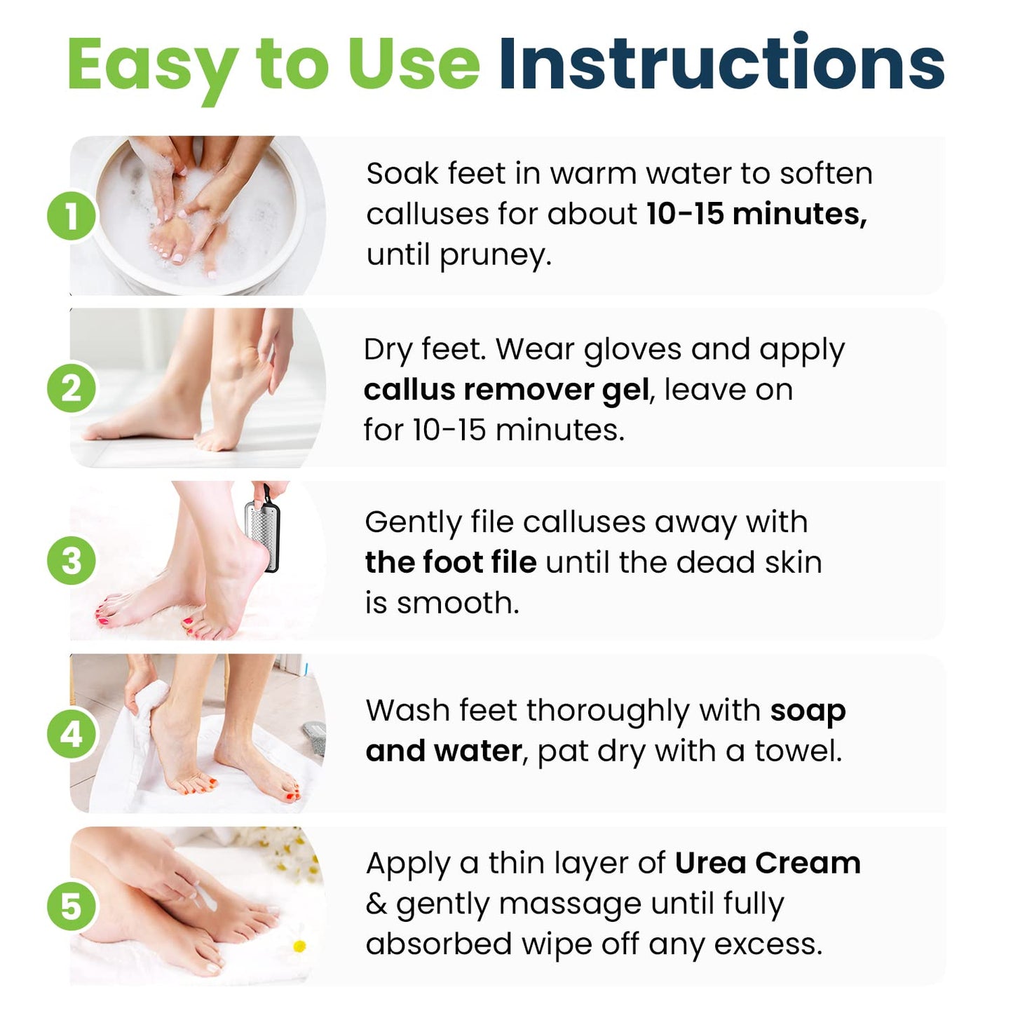 Foot Cure Foot Care/ Exfoliator & Callus Remover Pedicure Set – Includes Foot File for Dead Skin, Tea Tree Oil Foot Soak Salts, Urea Cream 40 Percent & Foot Callus Removal Gel – Made in USA