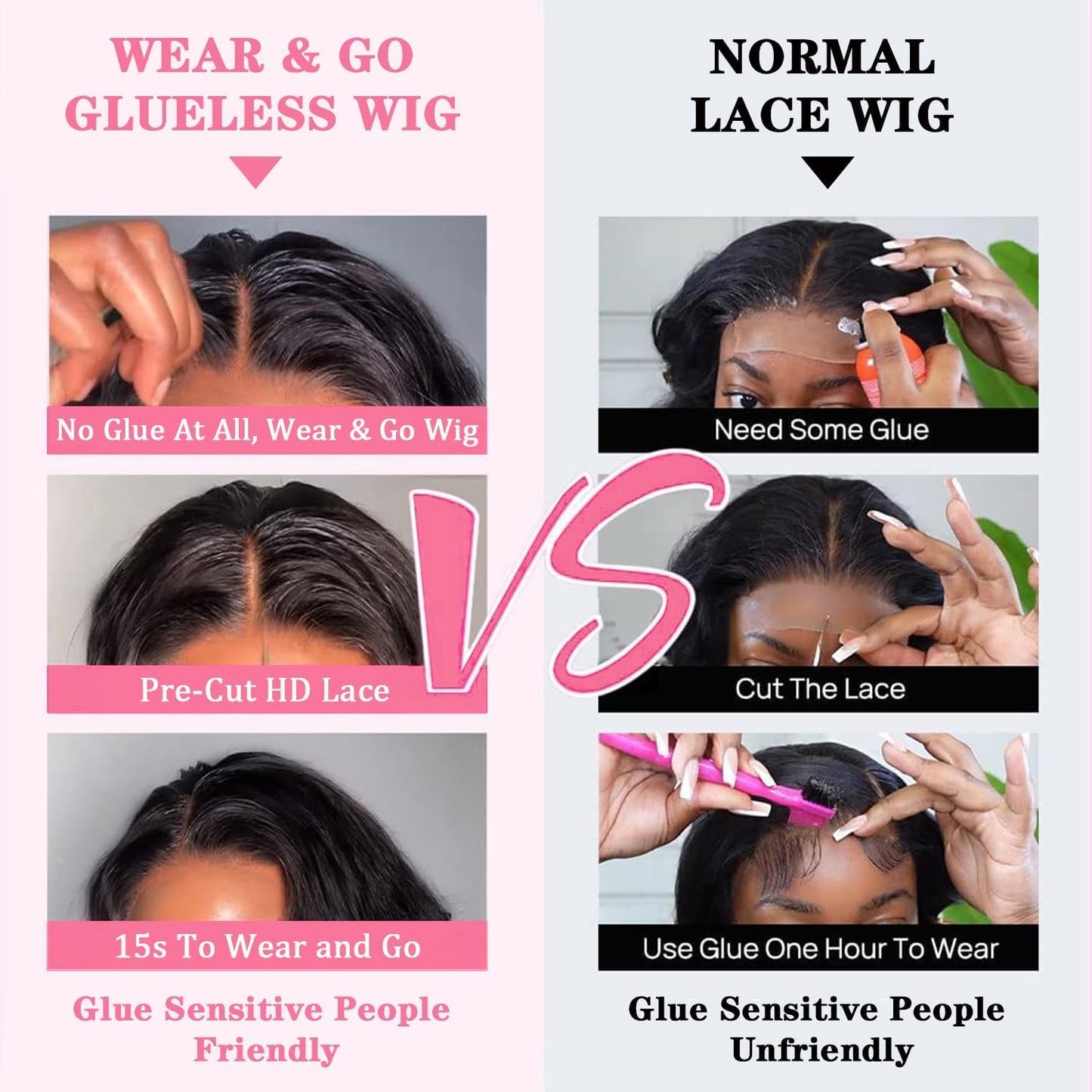 BLOCKICE Wear and Go Glueless Bob Wigs Human Hair Pre Plucked Body Wave Lace Front Wigs 14Inch