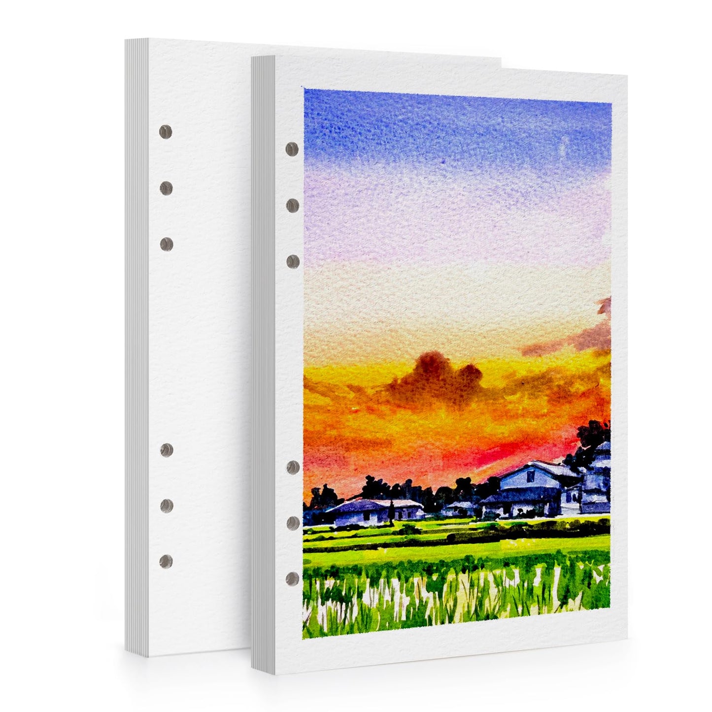 LIGHTWISH Watercolor Paper Bulk, 100% Cotton Cold Press 600gsm, 2 Pack, Total 24 Sheets A5 hole-punched Replaceable Paper for Artists, Adults,Students,5.5 * 8.2 Inches