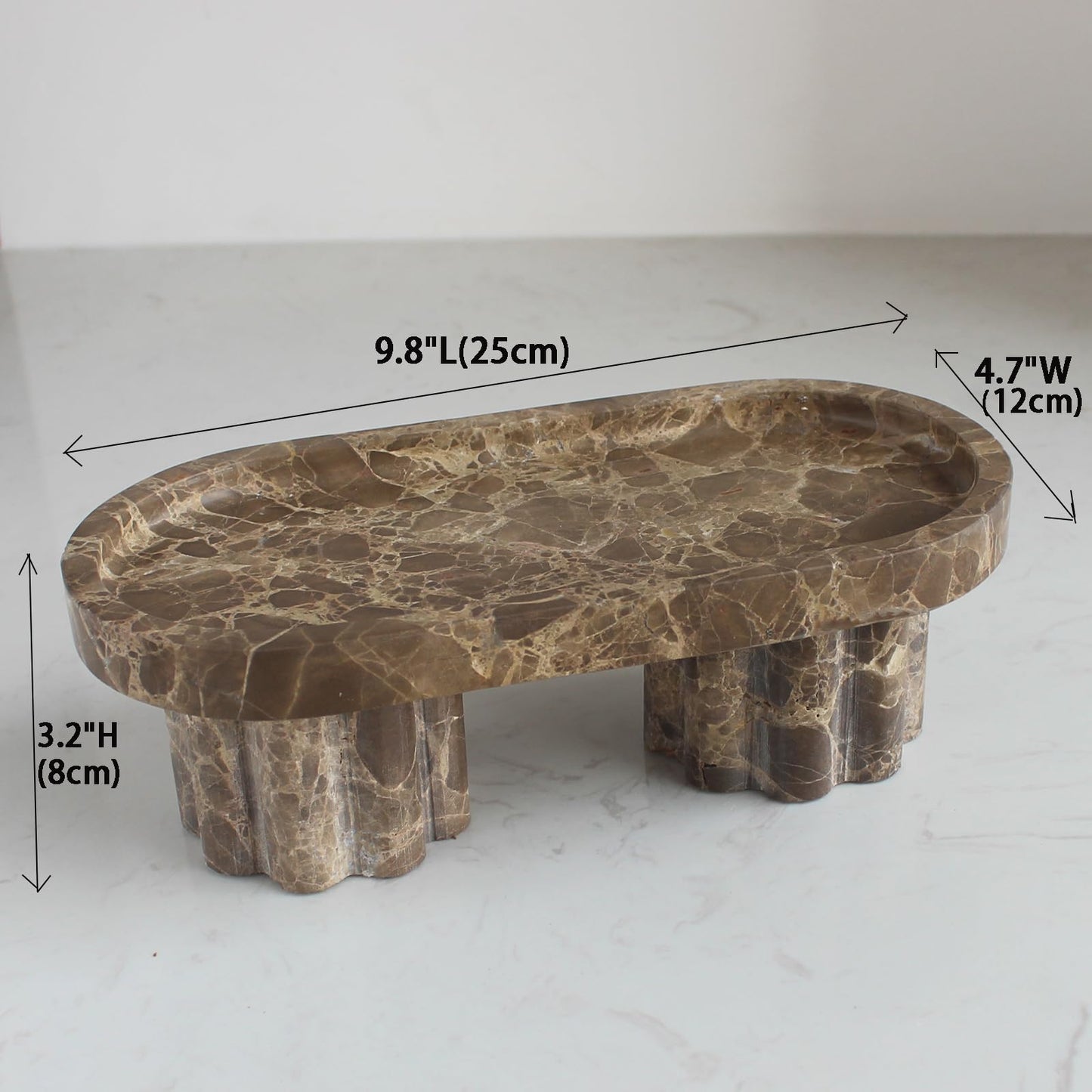 Natural Travertine Marble Oval Tray with 2 Legs, 10" Vanity Decorative Tray for Countertop Organizer, Catchall Tray for Perfume, Candles, Jewelry Dishv