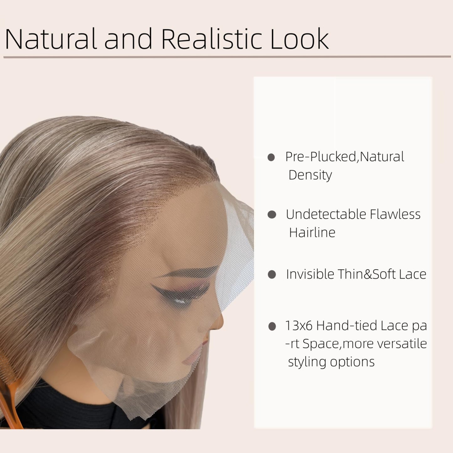 mytonecoo Highlight Brown Balayage Straight 13x6 Lace Front Wigs Glueless HD Synthetic Lace Front Wig for Women Natural Looking like Human Hair Pre Plucked Hairline 24inch