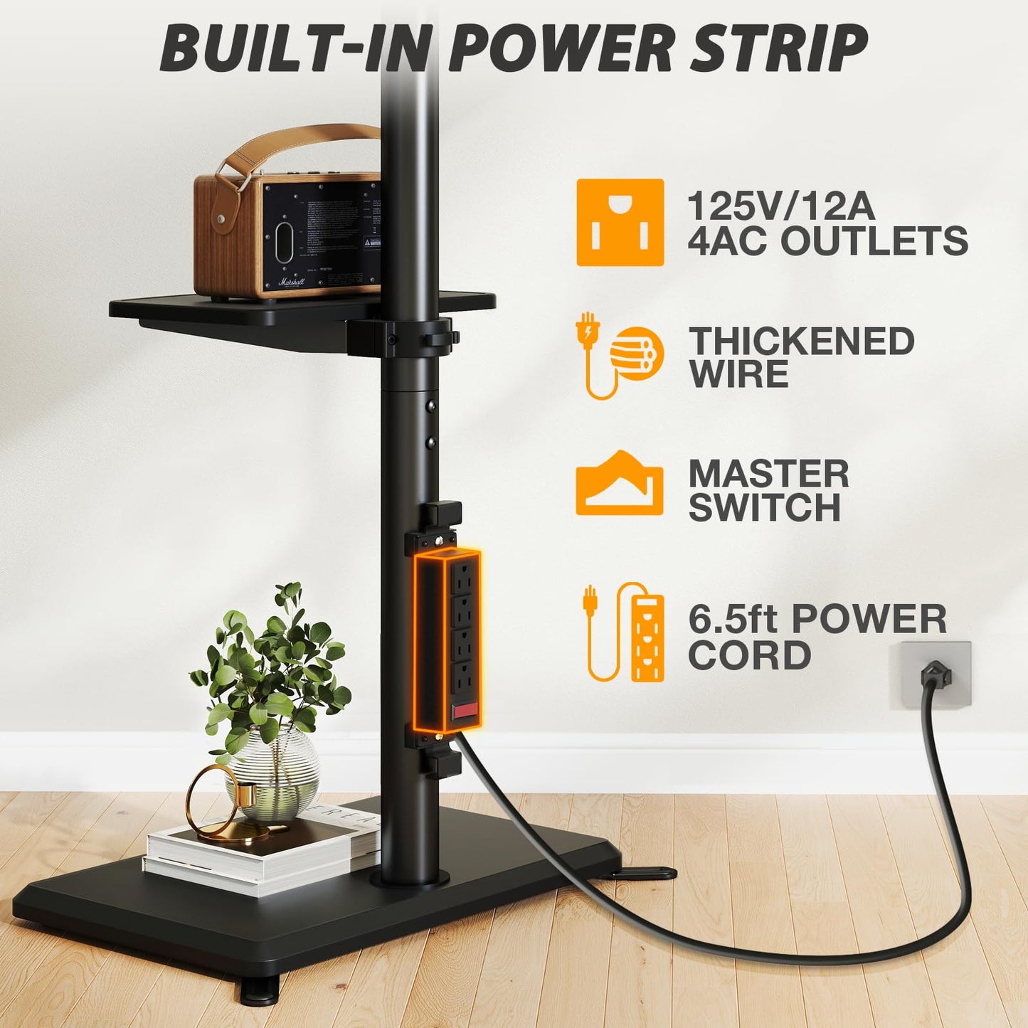 TVON Floor TV Stand with Power Outlet, TV Mount Stand for 32-60 inch TVs up to 88 lbs, Swivel TV Stand Mount with Height Adjustment and Safety Wood Base for Office, Corner, Max VESA 400x400mm
