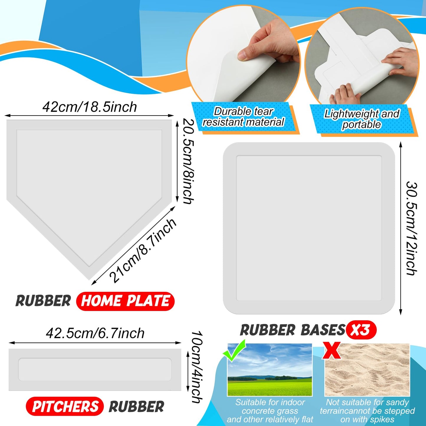 Poen 19 Pcs Sports Kickball Set Including 2 Pcs 10 Inch Playground Ball with Air Pump 5 Rubber Bases 10 Foul Marker Discs and a Flip Scoreboard for Adults Outdoor Backyard Game