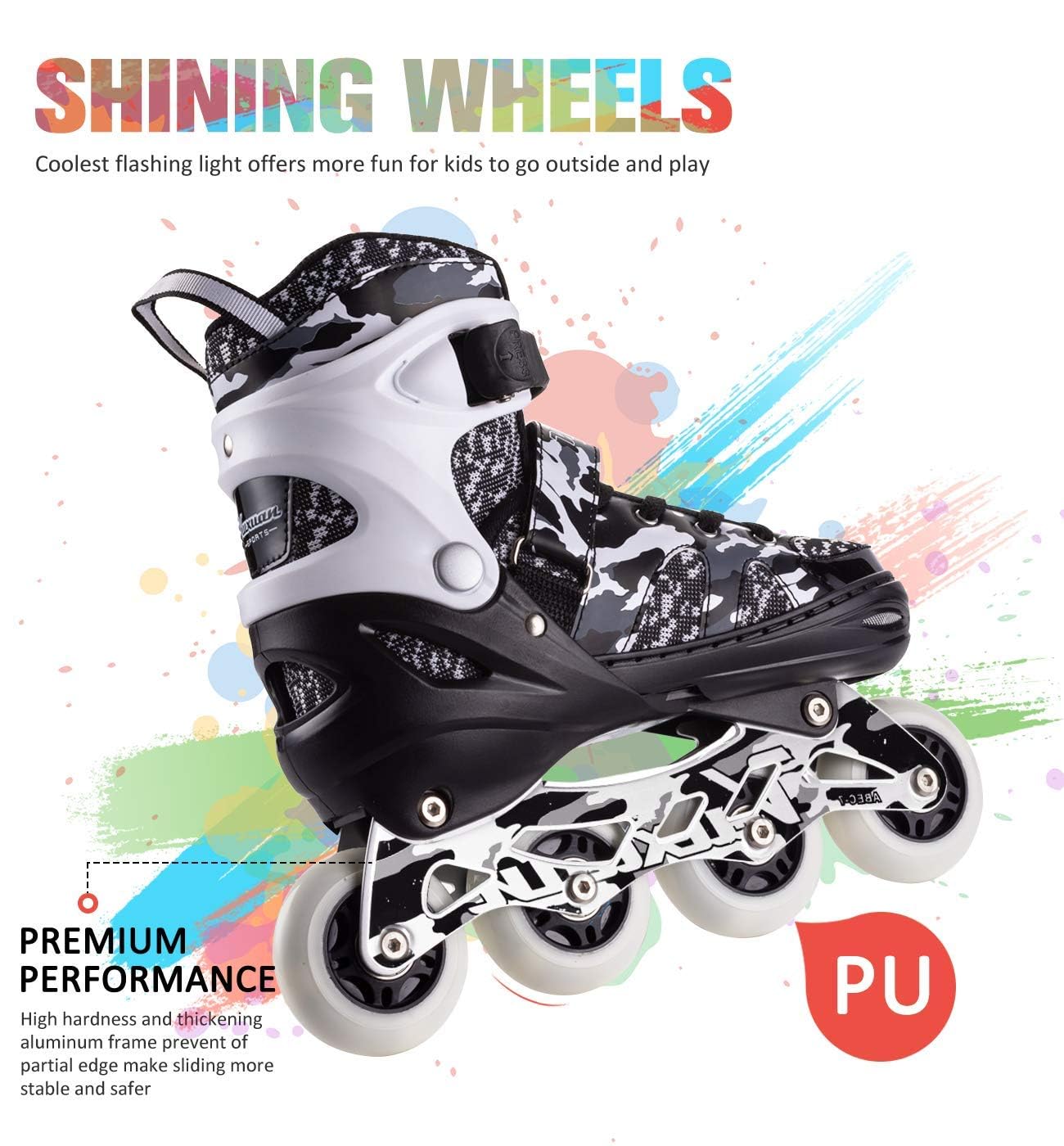 Kuxuan Boys Adjustable Inline Skates with Light up Wheels, Fun Illuminating Skates for Kids Girls Youth