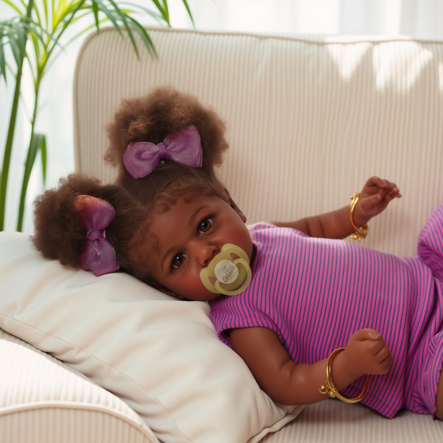 JIZHI Reborn Baby Dolls Black - 22 Inch Lifelike Soft Body Realistic-Newborn Baby Dolls Taupe Eyes Caramel Skin Tone Orange Crushed Flowers Skirt Real Life Baby Dolls Gift for Kids Age 3