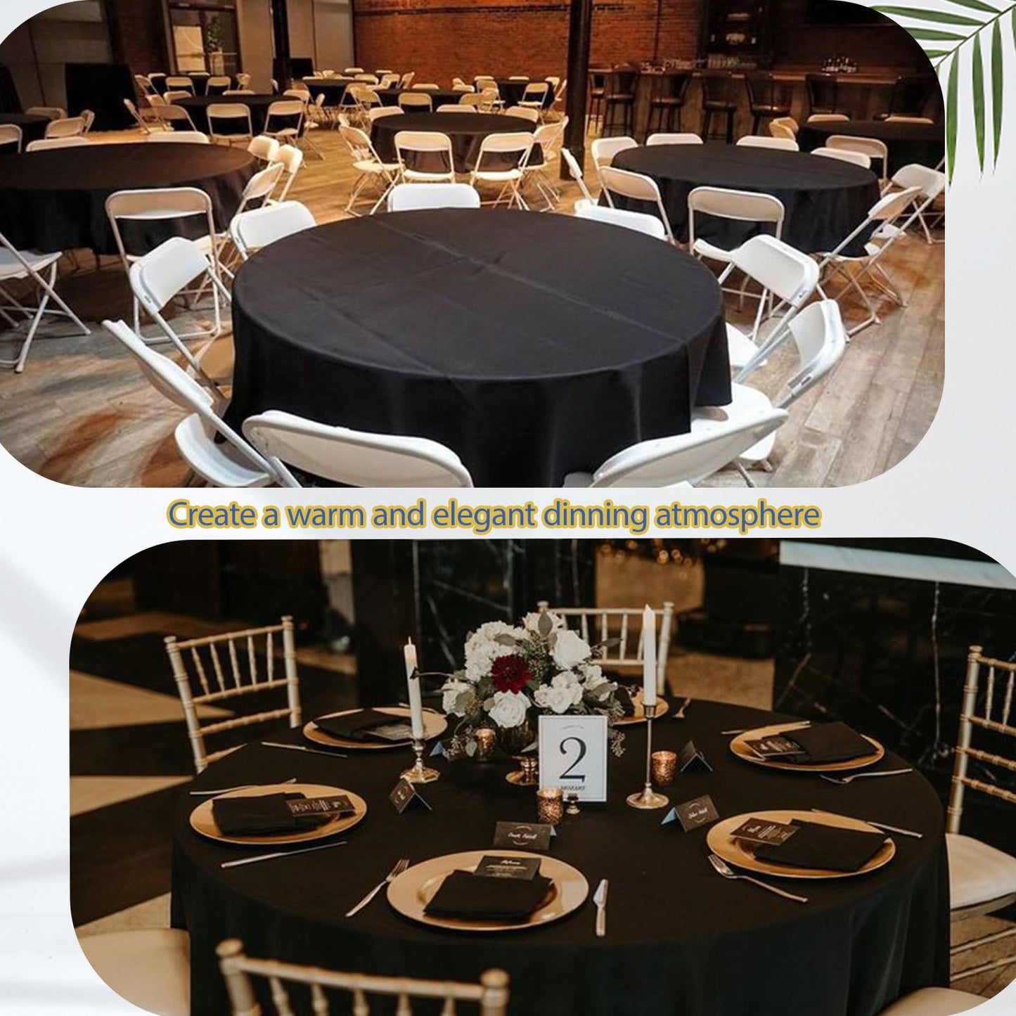 Yemosa 10Pack Black Round Tablecloth 90 Inch, Polyester Fabric Round Table Cover, Stain & Wrinkle Resistant Washable Table Cloth for Wedding, Party, Banquet, Dining Decor