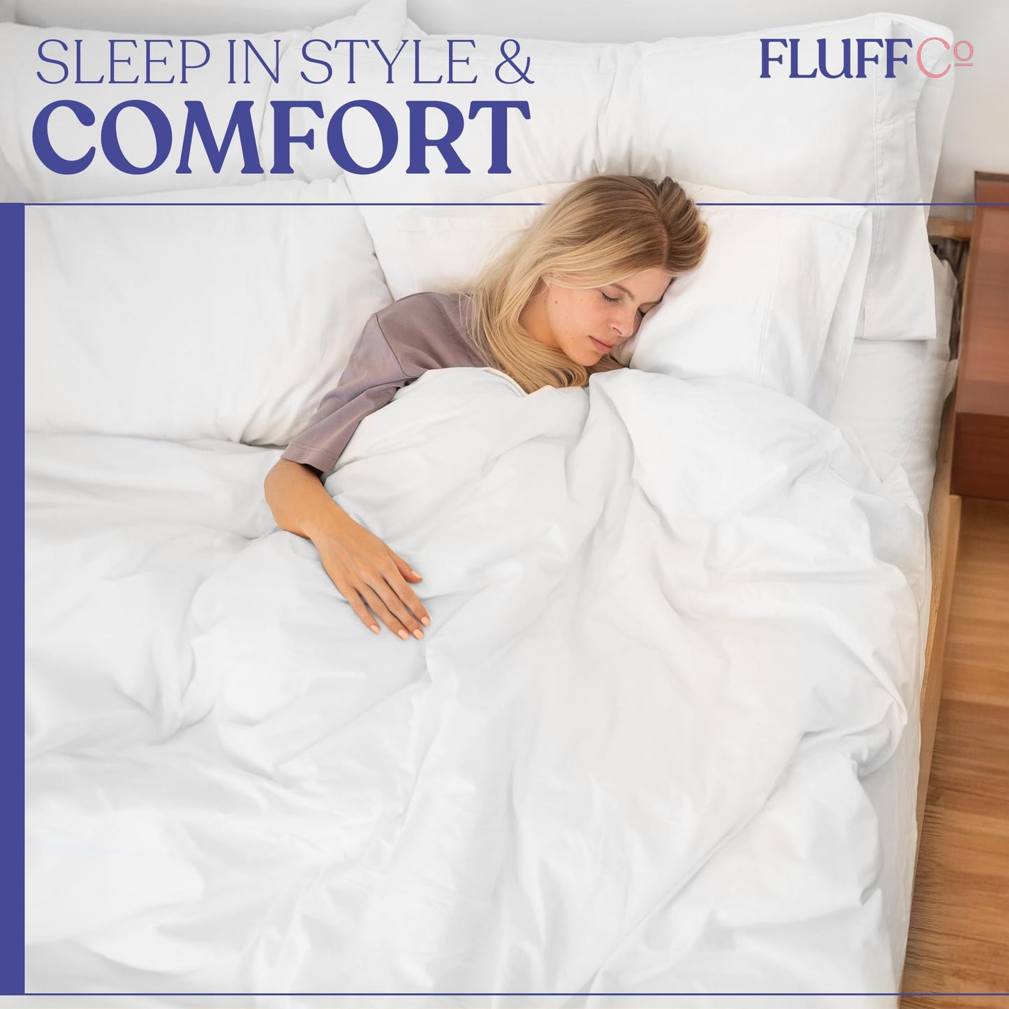 Fluffco Queen Size Luxury Duvet Cover - Hotel Collection Bedding Duvet Covers - Made from 100% Cotton - Zipper Enclosed Quilt Cover with Cooling Effect - Machine Washable White Bedspread - 91" x 91"