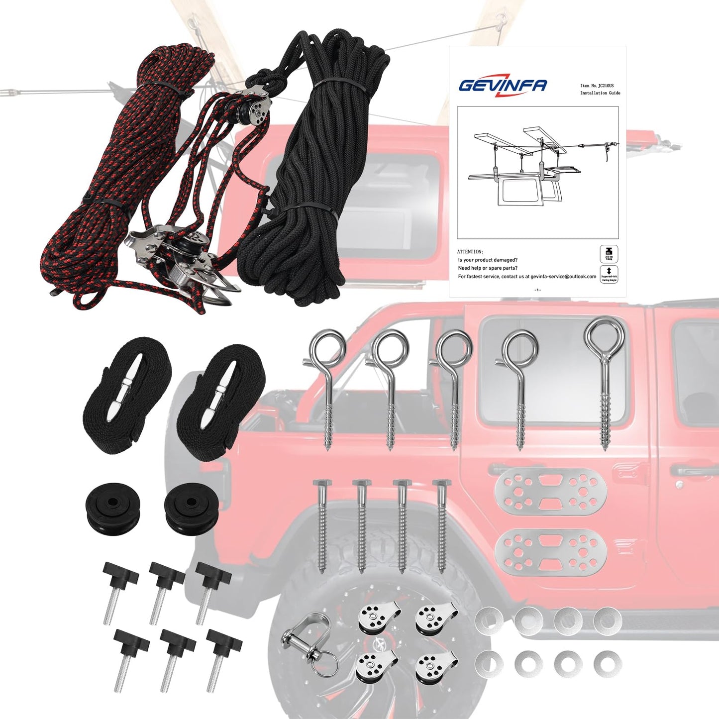 Hard Top Removal Lift for Jeep Wrangler JL JK TJ Ford Toyota and More Models, Easy One-Person Auto-Lock Anti-Drop Hoist with Multi-Use Overhead Storage (Supports 8-14 ft. Ceiling, Bundled 6 T-Knobs)